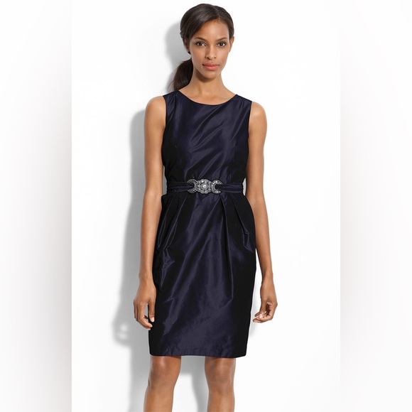 ALEX EVENINGS Beaded Waist Taffeta Sheath DRESS  SIZE 14P petite black NWT - Picture 1 of 11